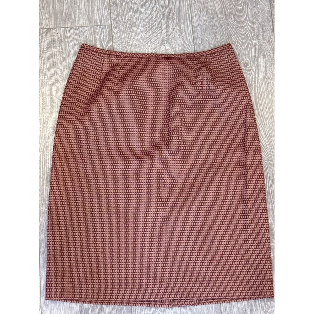 Le Suit 8 Burgundy Tan Micro Check Pencil Skirt Chic Quiet Luxury